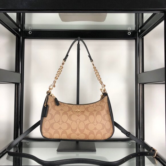 Coach Teri Shoulder Bag In Signature Canvas CA548 Khaki black - Picture 1 of 7